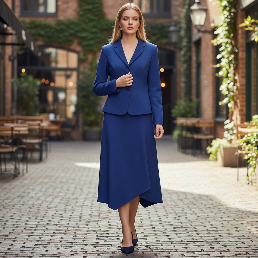 Karin Stevens Dress Set Womens 8P Blue‎ Jacket Maxi Two Piece Petite Vintage